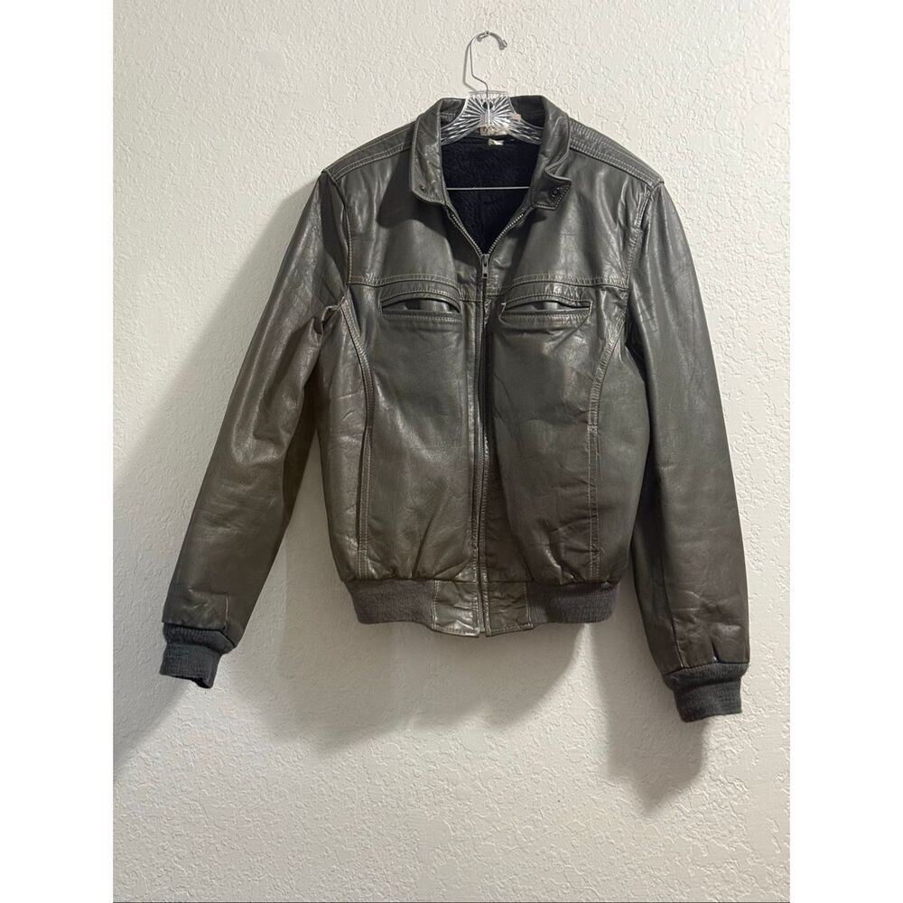 VINTAGE Jean Pierre Leather Bomber Jacket Mens 42 T Long Gray Made Argentina 60s